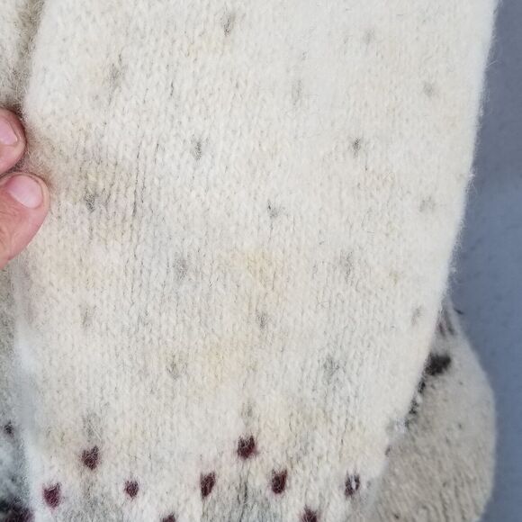 L L Bean sweater mens large White Gray Brown Wool Silk Crew Neck Winter FLAWED - Picture 7 of 15